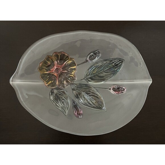 Vintage Mikaso Calypso Footed Frosted Footed Floral Platter 11" - Picture 2 of 4